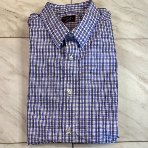 UNTUCKit Mens Long Sleeve Button Down Blue Check Wrinkle Free Cotton XXL 2XL - Picture 1 of 6